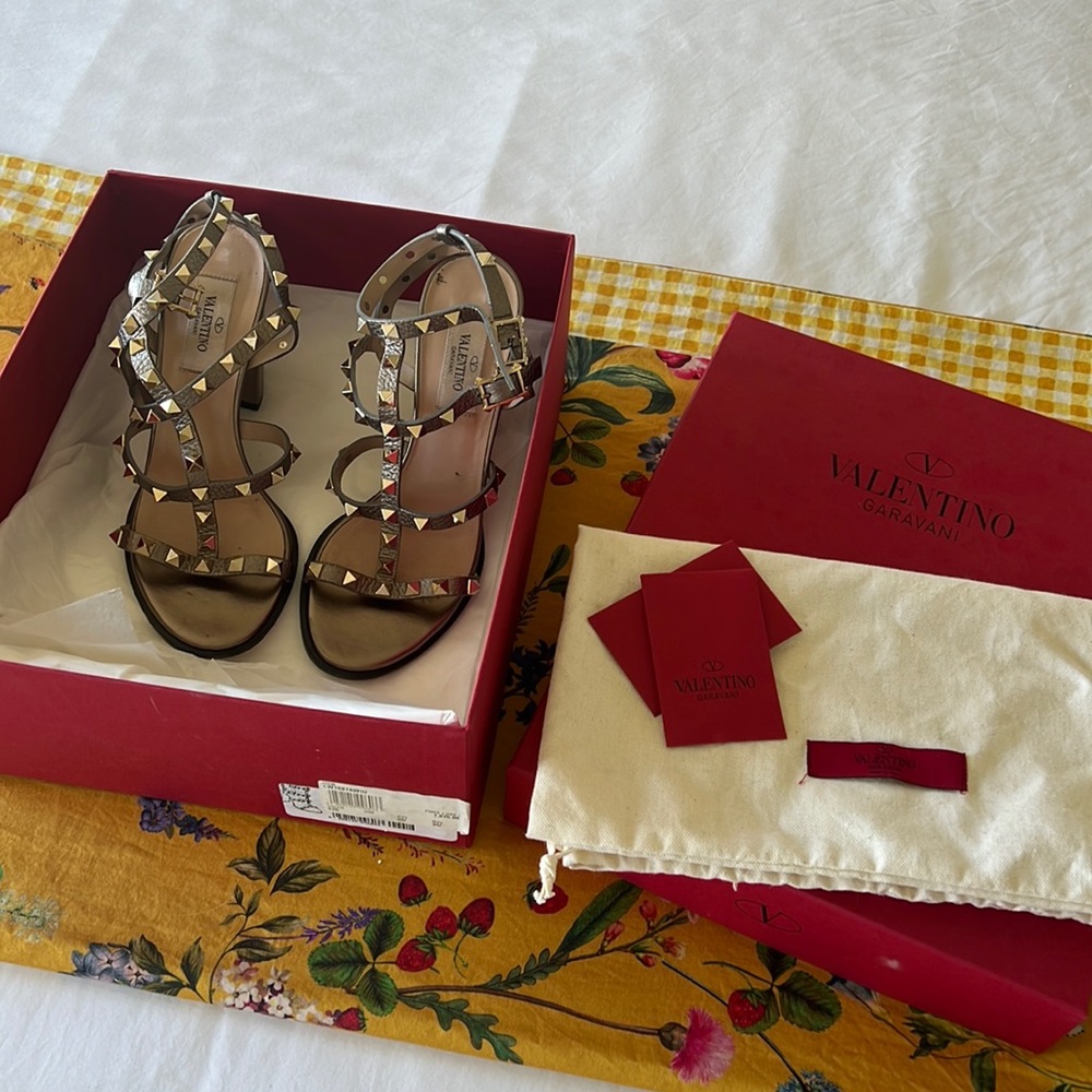 Valentino Rockstud Gladiator Metallic Heels